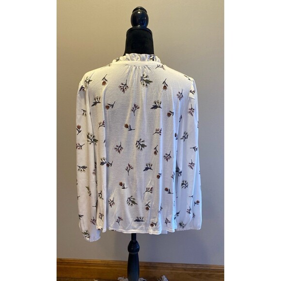 Loft Blouse Size XL Top Cream Long Sleeve Ruffle Collar 1/3 Button Front Dressy - Picture 5 of 10